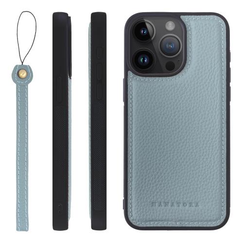 HANATORA iPhone15ProMax ケース 本革 耐衝撃 バンパー型 スマホケース スマホ ストラップ 付き シュリンクレザー ギフト ブルーグレー SPGGZ-15ProMax-BlueGray
