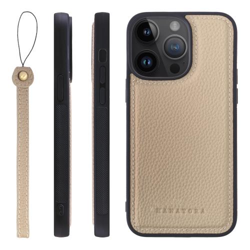 HANATORA iPhone14ProMax ケース 本革 耐衝撃 バンパー型 スマホケース スマホ ストラップ 付き シュリンクレザー ギフト グレージュ SPGGZ-14ProMax-Grege