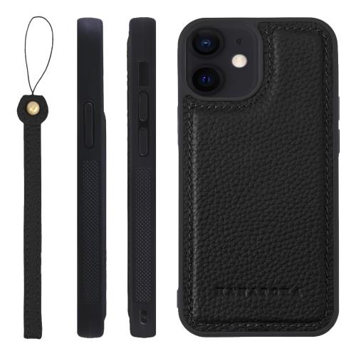 HANATORA iPhone12mini ケース 本革 耐衝撃 バンパー型 スマホケース スマホ ストラップ 付き シュリンクレザー ギフト ブラック SPGGZ-12mini-Black
