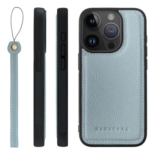 HANATORA iPhone15Pro ケース 本革 耐衝撃 バンパー型 スマホケース スマホ ストラップ 付き シュリンクレザー ギフト ブルーグレー SPGGZ-15Pro-BlueGray