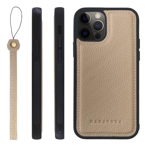 HANATORA iPhone12 12Pro ケース 本革 耐衝撃 バンパー型 スマホケース スマホ ストラップ 付き シュリンクレザー ギフト グレージュ SPGGZ-12Pro-Grege