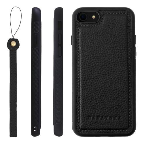 HANATORA iPhone8 7 SE3 SE2 (第3世代 第2世代) ケース 本革 耐衝撃 バンパー型 スマホケース スマホ ストラップ 付き シュリンクレザー ギフト ブラック SPGGZ-8SE-Black