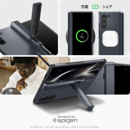 Spigen Galaxy Z Fold 6 ケース スタンド付き 強力保護 ヒンジ保護 背面保護 全面保護 耐衝撃 ワイヤレス充電対応 タフ・アーマー・プロ P ACS08287 (メタル・スレート)