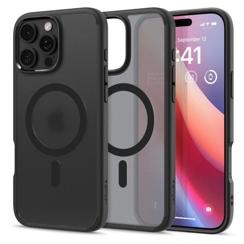 Spigen 創業18年の技術力iPhone 16 Pro ケース MagSafe対応 半透明 クリア ストラップホール 米軍MIL規格 ウルトラ・ハイブリッド・マグフィット ACS08134 (フロスト・ブラック)