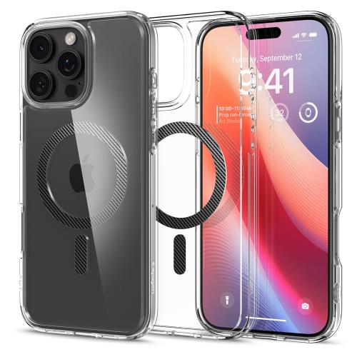 Spigen iPhone 16 Pro Max ケース MagSafe対応 クリア 透明 ストラップホール 米軍MIL規格 ウルトラ・ハイブリッド・マグフィット ACS08000 (カーボン・ファイバー)