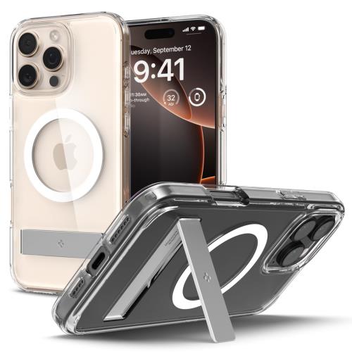 Spigen コンパクトなスタンド付きiPhone 16 Pro ケース MagSafe対応 クリア スタンド付き 米軍MIL規格 ウルトラ・ハイブリッドS・マグフィット ACS08142 (クリスタル・クリア)