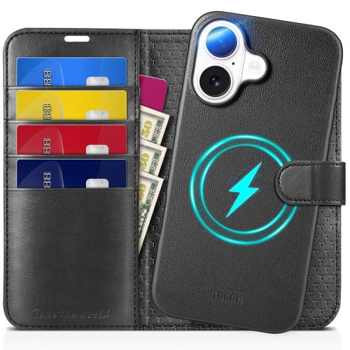 TUCCH iPhone 16 対応 ケース 手帳型 2 in 1 分離式 アイフォーン16手帳型ケース 取り外し可能 [RFIDブロッキング] 4つカードポケット付き 横置きスタンド機能 衝撃吸収 全面保護 PU合皮 2024年発売 6.1インチ あいふぉん16 対応 (2 in 1 分離可) ブラック