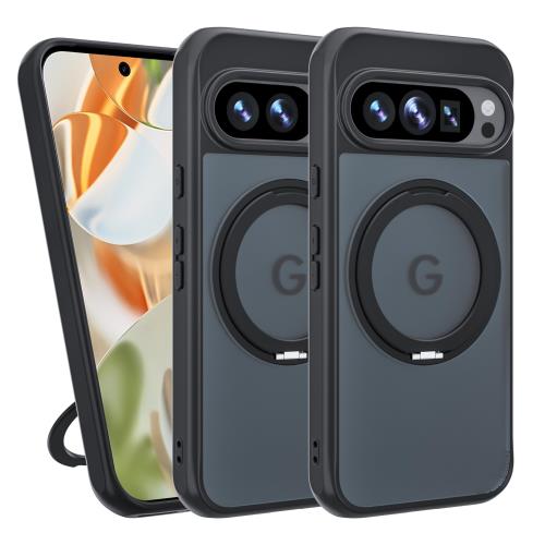 ORANGA Pixel 9 用ケース Pixel9 Pro 用ケース 360度回転できるスタンド 多機能一体 縦横両対応 ストラップホール付き マグネット搭載 MagSafe対応 指紋防止 米軍MIL規格耐衝撃 マット感 ピクセル９・9Pro カバー ブラック