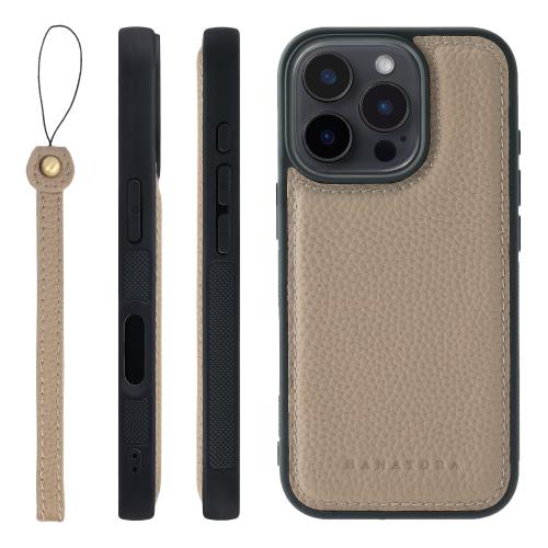 HANATORA iPhone16Pro ケース 本革 耐衝撃 バンパー型 スマホケース スマホ ストラップ 付き シュリンクレザー ギフト グレージュ SPGGZ-16Pro-Grege