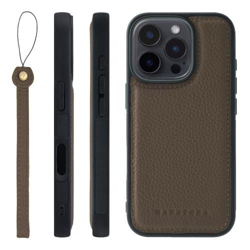 HANATORA iPhone16Pro ケース 本革 耐衝撃 バンパー型 スマホケース スマホ ストラップ 付き シュリンクレザー ギフト トープ SPGGZ-16Pro-Taupe