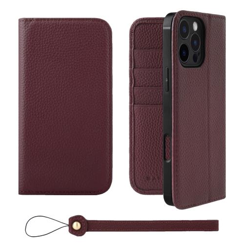 HANATORA iPhone16ProMax ケース 手帳型 本革 スマホケース スマホ スタンド ストラップ 付き シュリンクカーフレザー ギフト ベルトなし マグネットなし ワイン H0XA-16ProMax-Wine 父の日ギフト 父の日 ギフト 誕生日 人気商品 お父さん 服 30代 40代 50代 60代 70代
