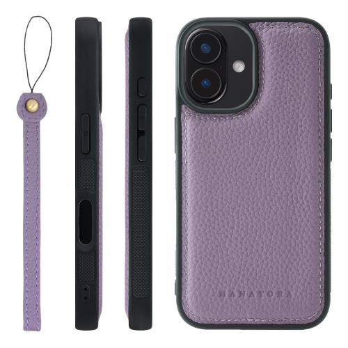 HANATORA iPhone16 ケース 本革 耐衝撃 バンパー型 スマホケース スマホ ストラップ 付き シュリンクレザー ギフト パープル SPGGZ-16-Purple
