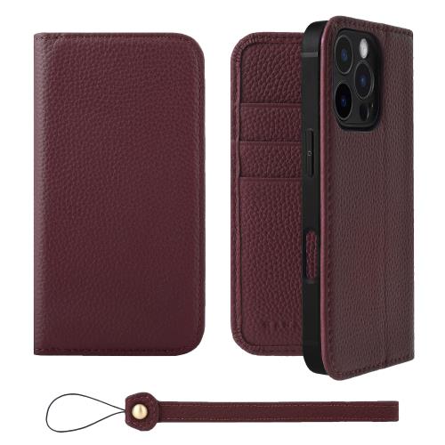 HANATORA iPhone16Pro ケース 手帳型 本革 スマホケース スマホ スタンド ストラップ 付き シュリンクカーフレザー ギフト ベルトなし マグネットなし ワイン H0XA-16Pro-Wine 父の日ギフト 父の日 ギフト 誕生日 人気商品 お父さん 服 30代 40代 50代 60代 70代