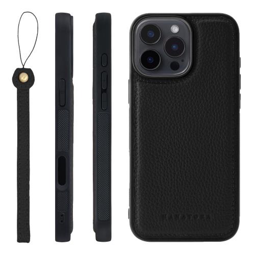 HANATORA iPhone16ProMax ケース 本革 耐衝撃 バンパー型 スマホケース スマホ ストラップ 付き シュリンクレザー ギフト ブラック SPGGZ-16ProMax-Black