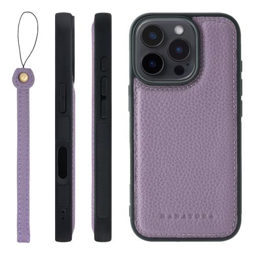 HANATORA iPhone16Pro ケース 本革 耐衝撃 バンパー型 スマホケース スマホ ストラップ 付き シュリンクレザー ギフト パープル SPGGZ-16Pro-Purple