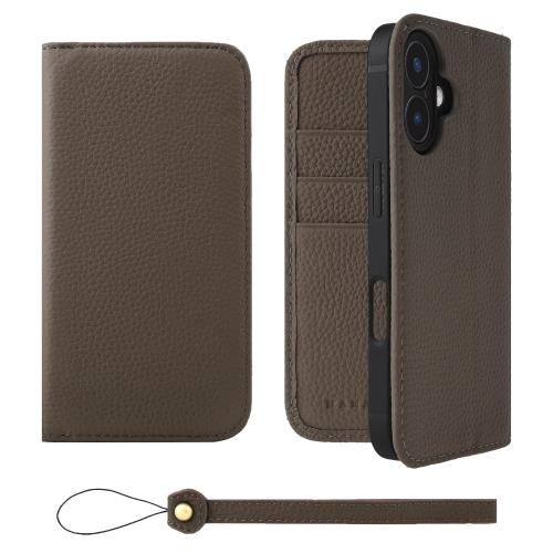 HANATORA iPhone16 ケース 手帳型 本革 スマホケース スマホ スタンド ストラップ 付き シュリンクカーフレザー ギフト ベルトなし マグネットなし トープ H0XA-16-Taupe 父の日ギフト 父の日 ギフト 誕生日 人気商品 お父さん 服 30代 40代 50代 60代 70代