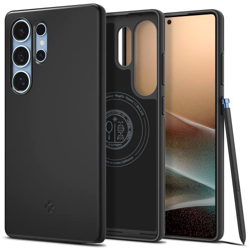 Spigen 創業18年の技術力 Galaxy S25 Ultra ケース 薄型 MagSafe対応 耐衝撃 マット仕上げ 軽量 米軍MIL規格取得 2重構造 指紋防止 Qi2ワイヤレス充電対応 シン・フィット ACS08946(ブラック)