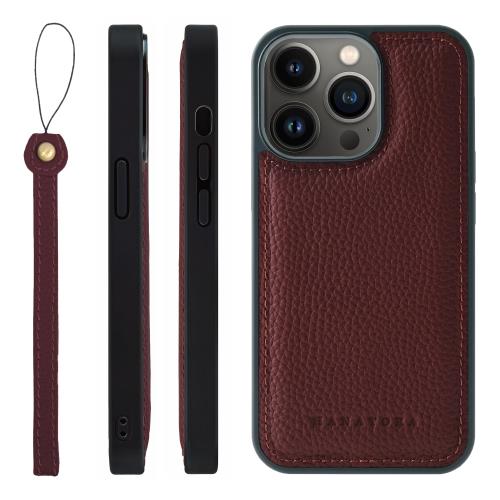 HANATORA iPhone13Pro ケース MagSafe 対応 本革 耐衝撃 バンパー型 スマホケース スマホ ストラップ 付き シュリンクレザー ギフト マグセーフ対応 ワイン SMSGZ-13Pro-Wine