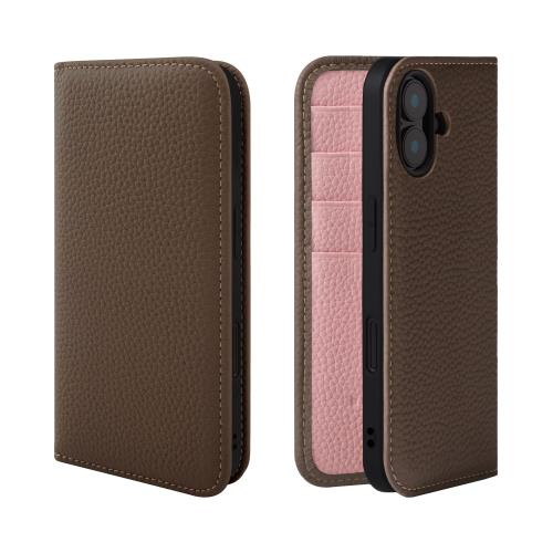 HANATORA iPhone16Plus ケース 手帳型 本革 スマホケース スマホ スタンド コードホルダー 付き シュリンクカーフレザー ギフト マグネットなし トープ + ピンク PH-16Plus-Taupe-PK 父の日ギフト 父の日 ギフト 誕生日 人気商品 お父さん 服 30代 40代 50代 60代 70代