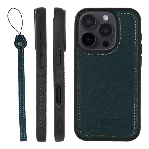 HANATORA iPhone16ProMax ケース 本革 日本製 耐衝撃 スマホケース スマホ ストラップ 付き シュリンクカーフレザー ギフト マグネットなし グリーン SPGJP-16ProMax-Green