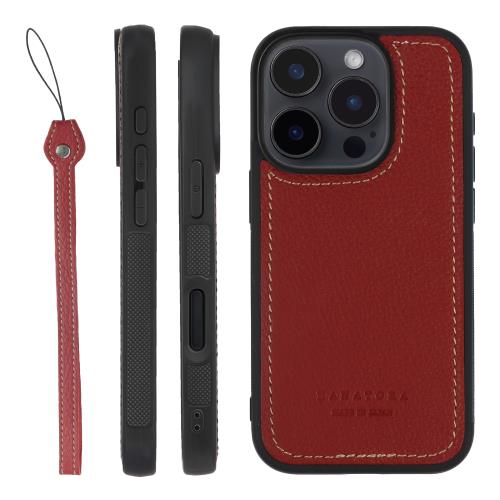 HANATORA iPhone16ProMax ケース 本革 日本製 耐衝撃 スマホケース スマホ ストラップ 付き シュリンクカーフレザー ギフト マグネットなし レッド SPGJP-16ProMax-Red