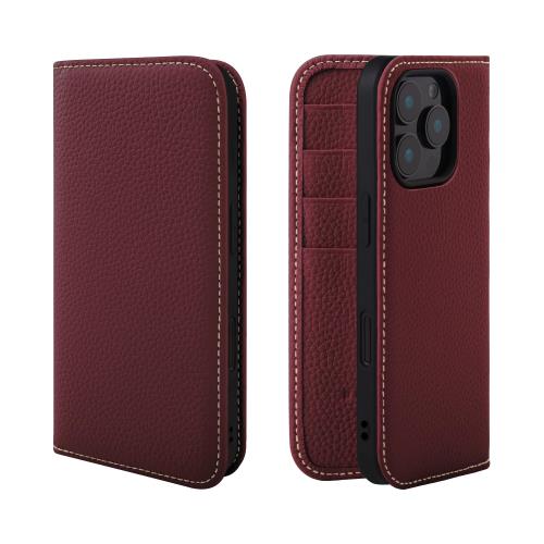 HANATORA iPhone16Pro ケース 手帳型 本革 スマホケース スマホ スタンド コードホルダー 付き シュリンクカーフレザー ギフト マグネットなし ワインレッド PH-16Pro-WineRed 父の日ギフト 父の日 ギフト 誕生日 人気商品 お父さん 服 30代 40代 50代 60代 70代