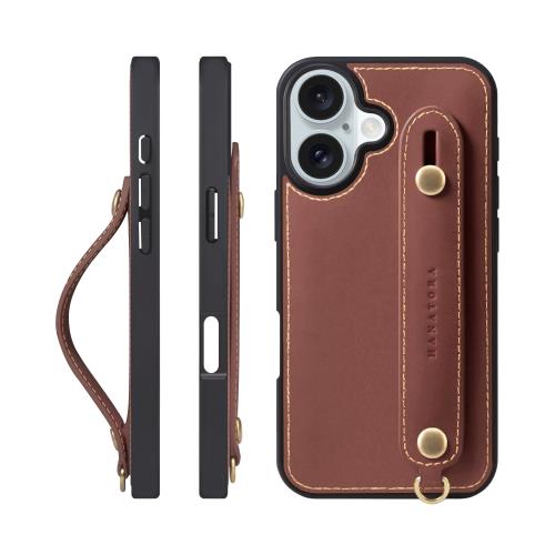 HANATORA iPhone16 ケース 本革 耐衝撃 背面ベルト ストラップリング スマホケース スマホ スタンド機能 コードホルダー ガラスフィルム 付き オイルドレザー ギフト チョコ GH-16-Choco-m
