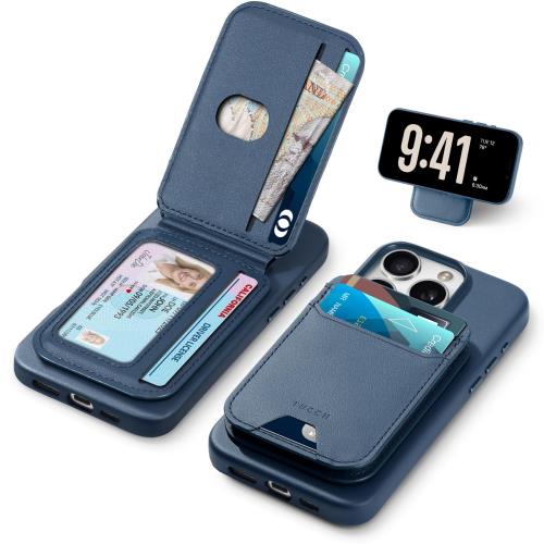 TUCCH iPhone16 Pro 対応 ケース 折畳式カードケース付き iPhone 16プロ携帯カバー 背面カード収納 軽量 薄型 取り外し可能 磁気吸着 ワイヤレス充電対応 [RFIDブロッ・