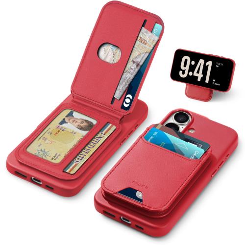 TUCCH iPhone16 対応 ケース PUレザー 折畳式カードケース付き あいふぉん16カバー 背面カード収納 軽量 薄型 取り外し可能 磁気吸着 ワイヤレス充電 [RFIDブロッキン・