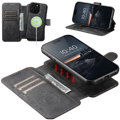 JCGOOD iPhone 15 ケース手帳型 分離式 2 in 1 取り外し可能 MagSafe対応 いphone 15 ケース手帳カード収納 マグセーフ ワイヤレス充電対応アイフォン15 ケース スタンド機能財布一体型2wayカード入れ マグネット式 本革レザー磁気着脱スマホケース 耐衝撃全面保護携帯ケース