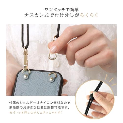 HANATORA iPhone16Promax ケース MagSafe 対応 本革 耐衝撃 バンパー型 スマホケース スマホ キーリング付き ショルダーストラップ付き シュリンクレザー ギフト マグセーフ対応 グレージュ D3GZ-16Promax-Grege_5