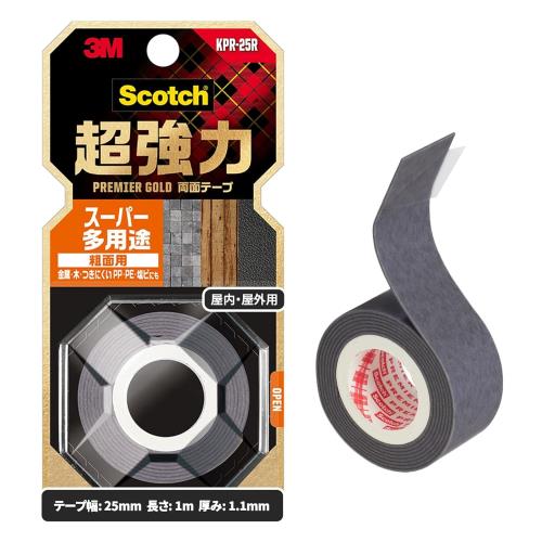 3M スコッチ 超強力両面テープ プレミアゴールド スーパー多用途 粗面用 幅25mm長さ1m KPR-25R