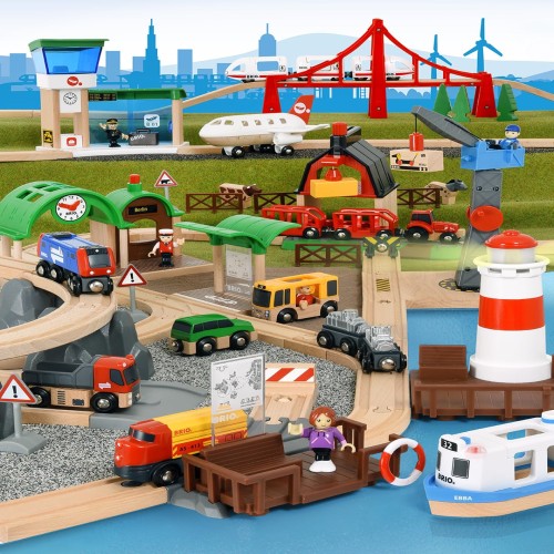 BRIO 木製レールと車両•船セット BRIO（ブリオ）WORLD ワールドデラックスセット [電車 船 飛行機