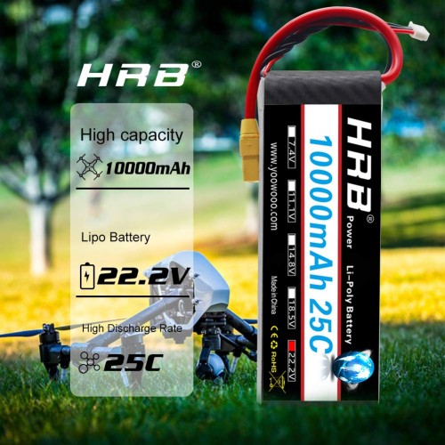 HRB 10000mAh 22.2V 25C 6S ポリマー電池 ドローン、リモートコントロール航空機、農業用植物保護機、DJI 10000専用