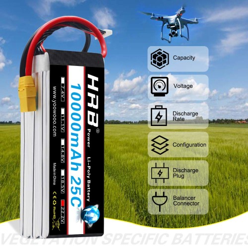 HRB 10000mAh 22.2V 25C 6S ポリマー電池 ドローン、リモートコントロール航空機、農業用植物保護機、DJI 10000専用