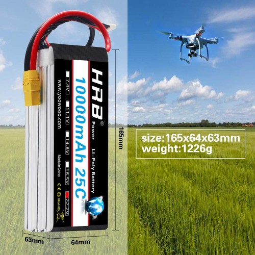 HRB 10000mAh 22.2V 25C 6S ポリマー電池 ドローン、リモートコントロール航空機、農業用植物保護機、DJI 10000専用