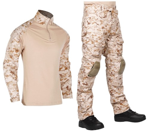 [HEAT VOICE] サバゲー 服 迷彩服 上下セット 装備 bdu 戦闘服 コンバットパンツ シャツ メンズ レディース ウェア 日本人サイズ エルボーパッド ニーパッド付き(M, タイフォン（黒）)