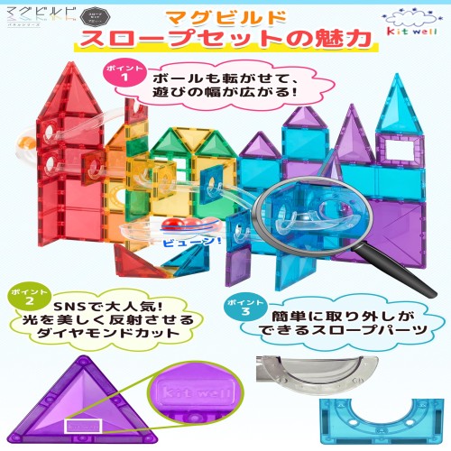 グッド・トイ2023 受賞 キットウェル マグビルド スロープセット 72ピース 知育玩具 マグネット ブロック おもちゃ 玉の道_3