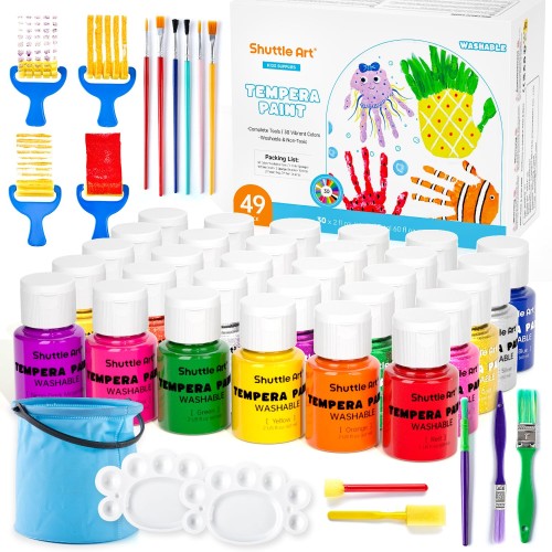 Shuttle Art テンペラ絵の具 指絵の具 30色セット 水性 キッズ絵の具 60ml ウォッシャブル 洗える 手形足形アート ボトル絵の具 落ちやすい 子供用 お絵描きセット アートコース 幼稚園 入園お祝い プレゼント