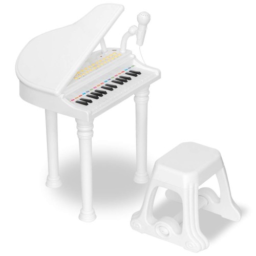RiZKiZ グランドピアノ ホワイト ミニピアノ 知育玩具 3歳 キッズ用ピアノ 子供用 楽器 おもちゃ 子供用 マイク イス付き 録音 多機能 再生