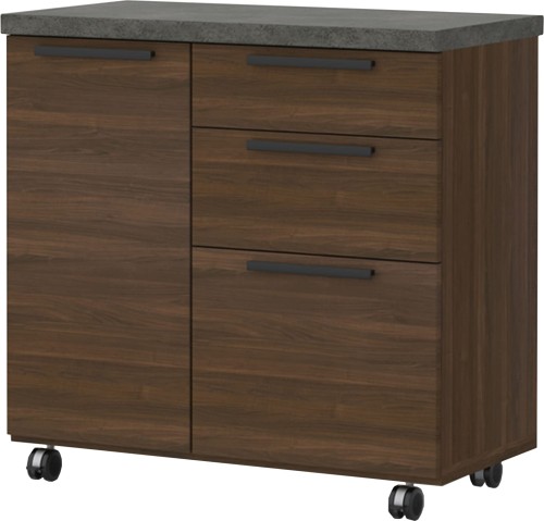 パモウナ(Pamouna) 食器棚 キッチンカウンター 幅90×奥行47.2×高さ88.1cm ロータイプ レンジ台 引き出し 収納 キャスター付き CW-90W ウォールナットの通販は