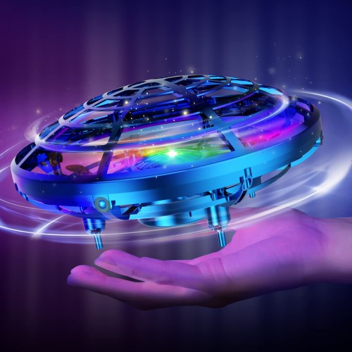 フライングボール DEERC おもちゃ UFO ミニドローン 100g未満 子供向け ジャイロ ジェスチャー制御 室内 五つのセンサー 360度回転 障害物回避 自動ホバリング 2段階スピード LEDライト付き 誕生日 入園 こどもの日 プレゼント 子供 男の子 小学生 中学生 贈り物 (青)