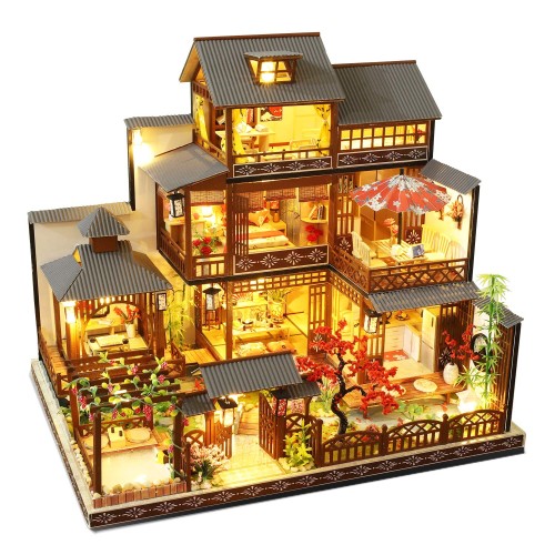 Spilay 1/24 DIY 木製 ミニチュア ドールハウス 手作りキット セット 初心者向け-ハ+LEDライト、オルゴール-誕生日、休日、クリスマスプレゼント14歳以上対象（P006) (雅泉の庭)14歳以上対象