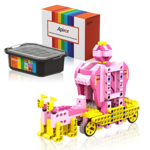 Apitor Robot G 収納型 8-in-1 「ピンクの遊園地シリーズ」ブロックセット - お姫様向けの組み立て ロボット おもちゃ、分類トレイ付きの知育玩具 クリスマスプレゼントや誕生日ギフ 子供の日 プレゼント 小学生 女の子 6歳以上（日本語の組立手順図含む）