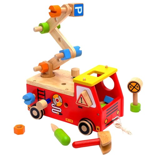 Edut? エデュテ アイムトイ アクティブ消防車 知育玩具 木のおもちゃ 大工さんごっこ ハンマートイ 誕生日プレゼント 2歳 3歳 男の子