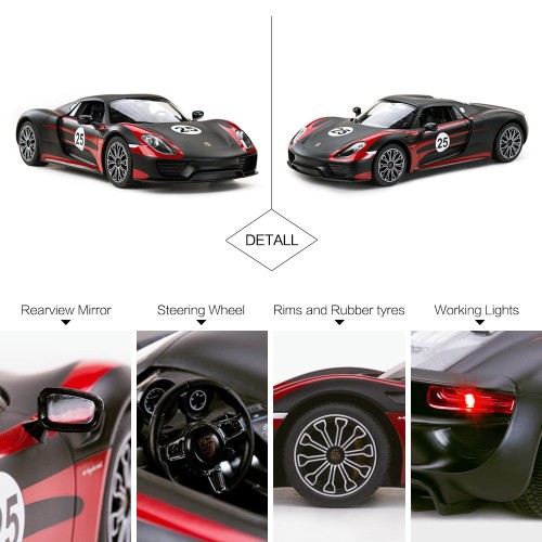 ポルシェRCモデルカー、RASTAR 1/14ポルシェ918スパイダー 玩具の自動車、ランプ点灯可能、黒・ブラック_4