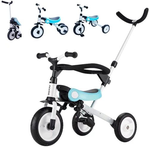 HZDMJ 3in1ベビーカー 折りたたみ三輪車 押し車 かじ付 組み立て簡単 自転車 子供用 発泡タイヤ 超軽量コンパクト 新型 便利 安全ガード付き プレゼントに最適 (ブルー)