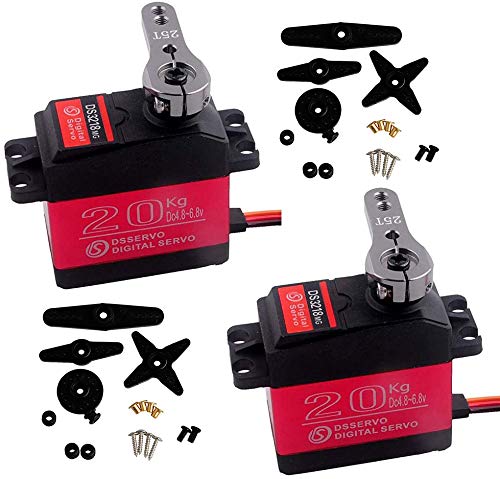 2セット防水高トルクDS3218デジタルRCサーボ、RCモール20KG 270度フルメタルギアサーボモーター、RCロボットアームモデルDIYバハカー1/10スケールクローラートラック用25Tサーボホーン付き