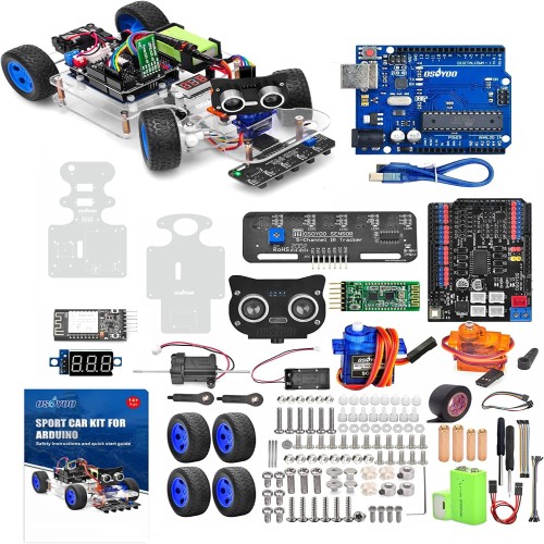 OSOYOO Arduino用 アルドゥイーノ UNO ロボット カー スマートカー キット サーボ ステアリング ラック DIY キット Bluetooth 模擬運転 Wi-Fi IOT オートドライブ C++ コンピューター プログラミングを学ぶ