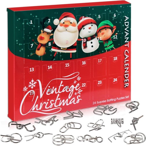 OBEST クリスマス 知恵の輪 24個セット アドベントカレンダー ワイヤーパズル 金属 立体パズル 知恵おもちゃ 脳トレ 謎解き 手遊び 知育玩具 益智玩具 子供教育 IQゲーム 人気 6歳以上適用